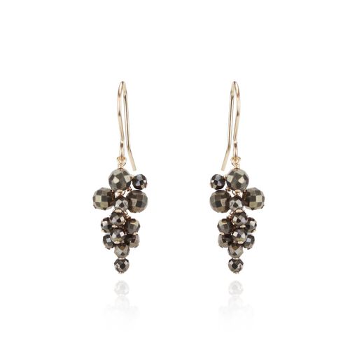 Black pyrite beads cluster earrings